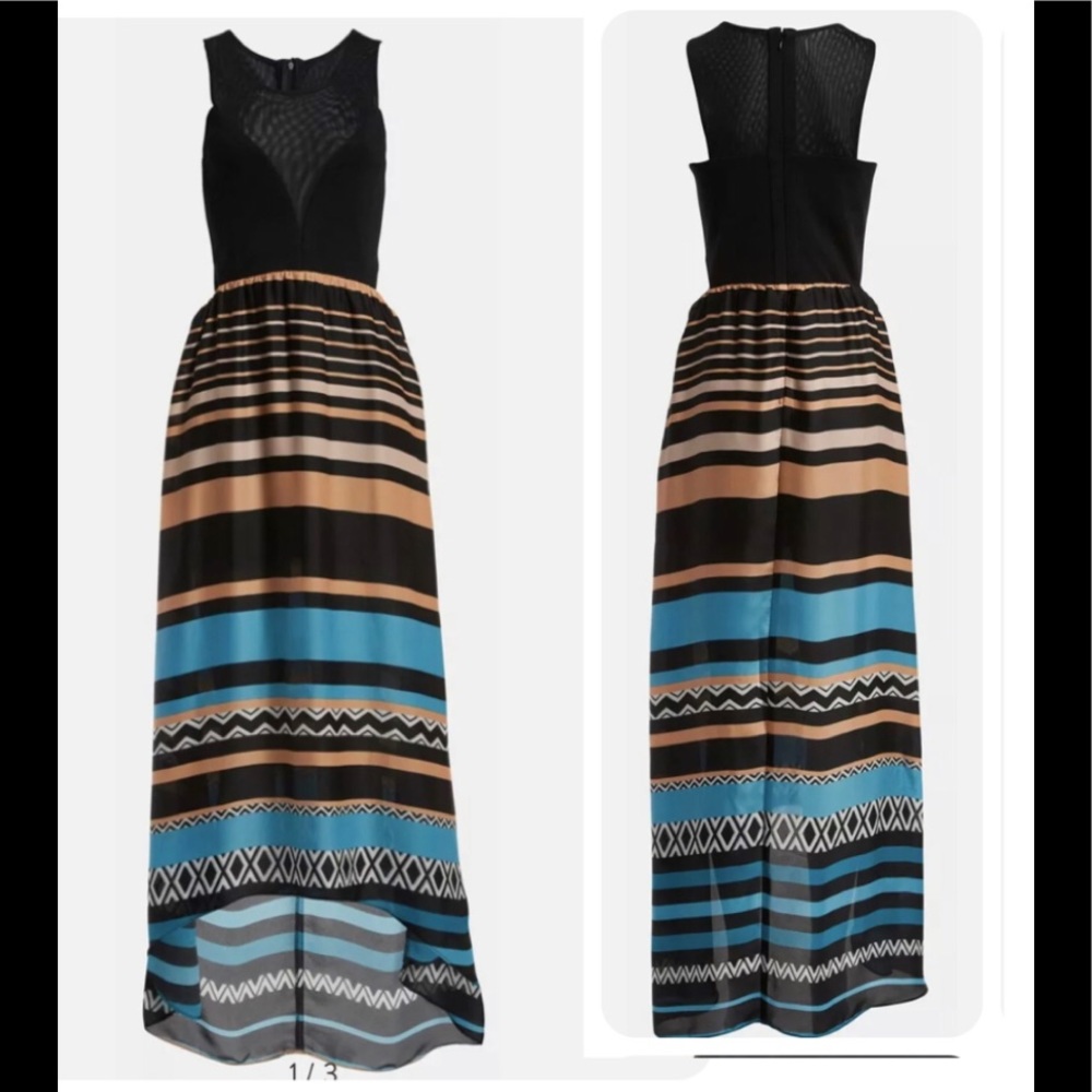 Like Mynded Dress size M Colourful Summer Mesh Maxi Boho Asymmetric Hem striped